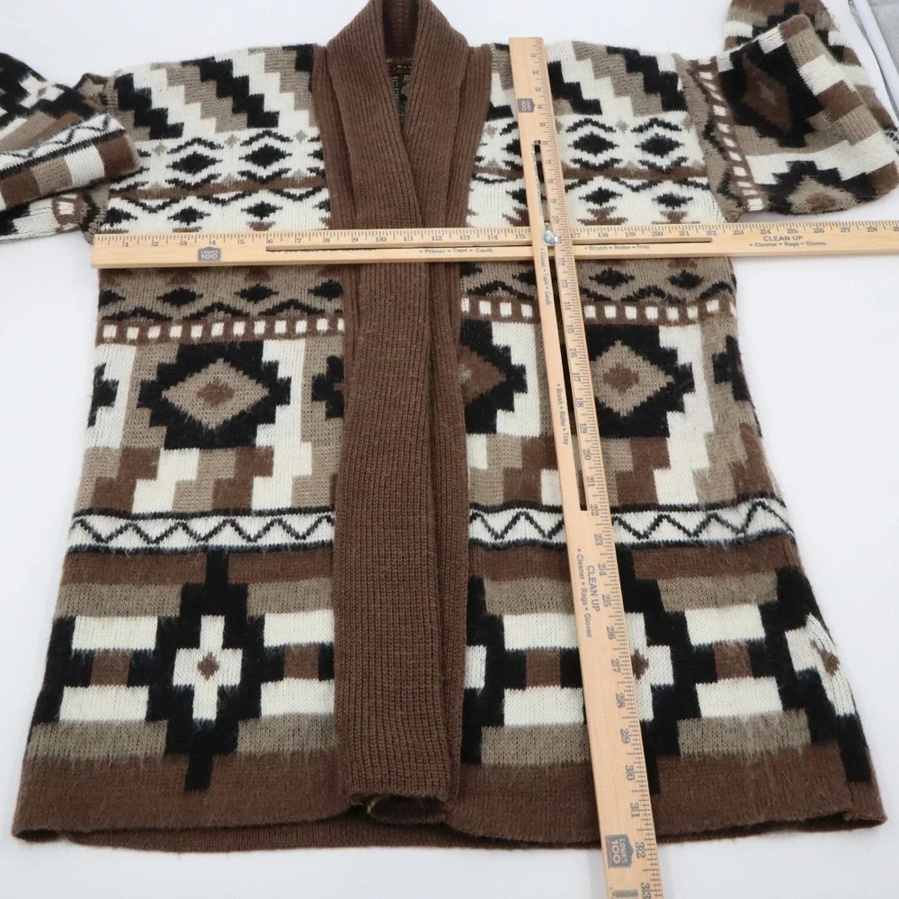 Yarnworks Cardigan Sweater Womens Medium Brown Southwestern Geometric Shawl Open